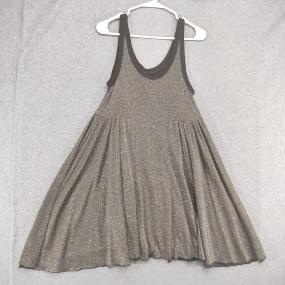 free people beach Baby Doll Tunic Wmns Small Gold Shimmer Sleeveless Tank Swing - Picture 8 of 13
